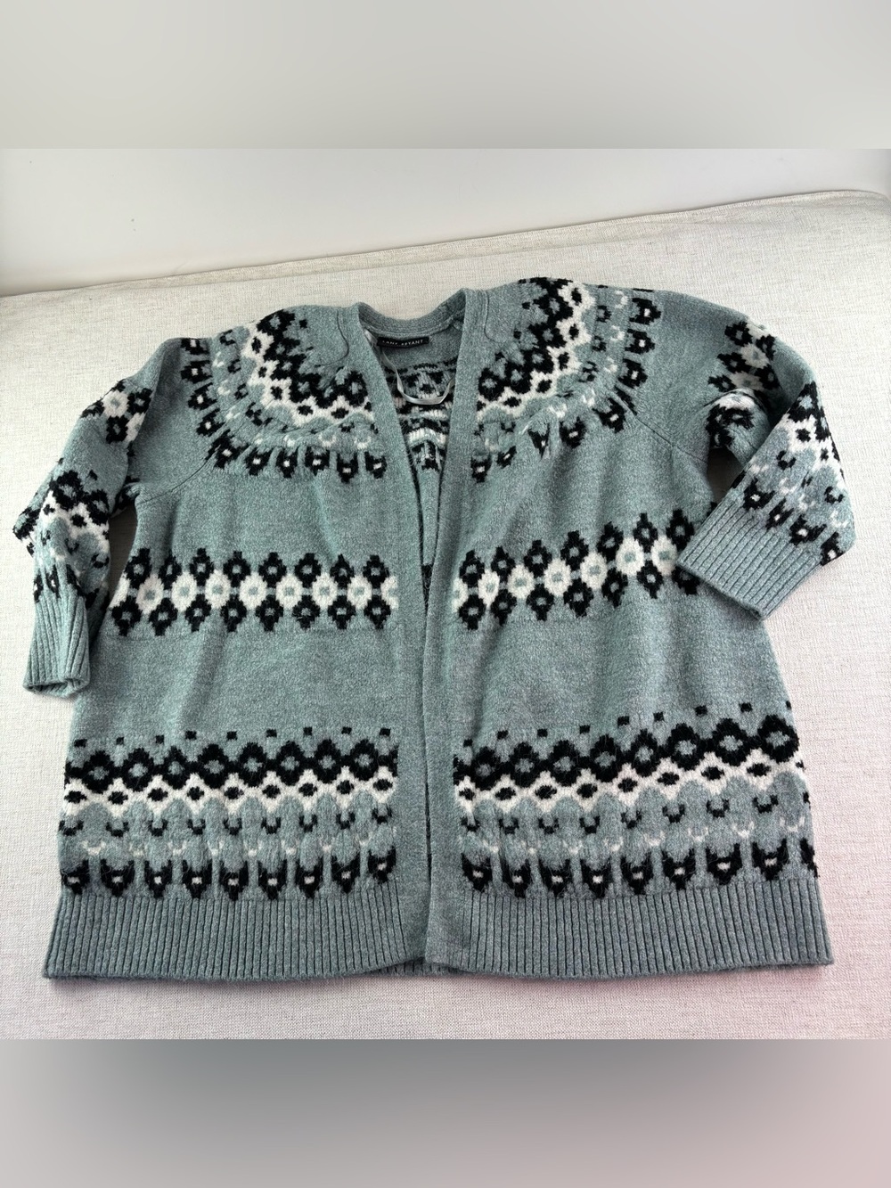 Lane Bryant women 22/24 open front fair Isle sweater cardigan green black